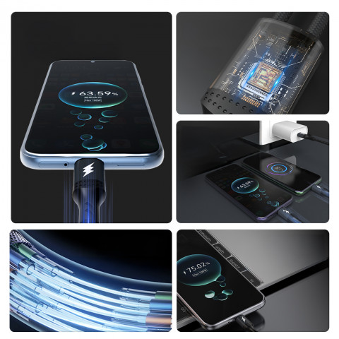 
2in1 L3F laidas 2 USB-C telefonams įkrauti - 2x USB-C 100W 1.2m - juodas
