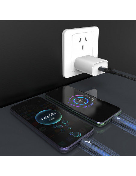 
2in1 L3F laidas 2 USB-C telefonams įkrauti - 2x USB-C 100W 1.2m - juodas
