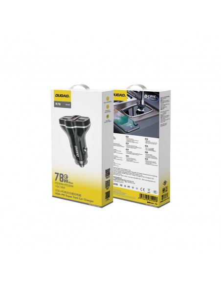 
R78 78W USB-C PD / 2xUSB-A QC automobilinis įkroviklis – juodas
