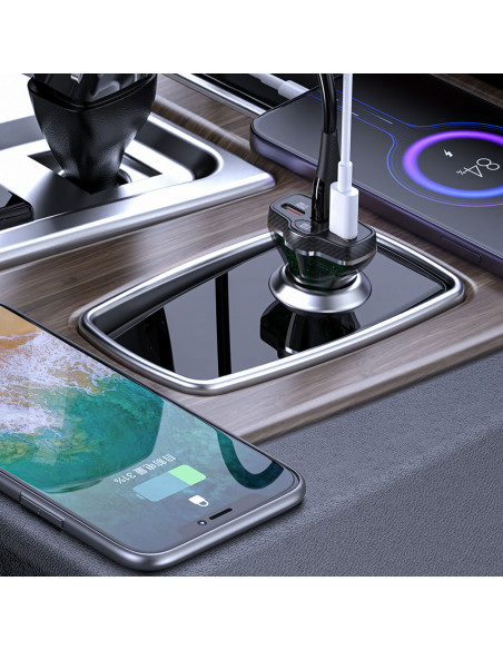 
R78 78W USB-C PD / 2xUSB-A QC automobilinis įkroviklis – juodas
