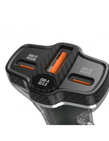 
R78 78W USB-C PD / 2xUSB-A QC automobilinis įkroviklis – juodas
