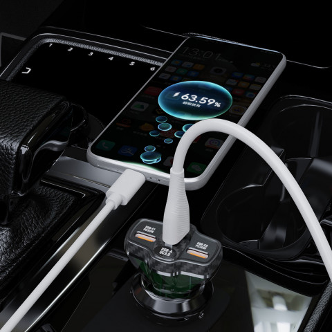 
R78 78W USB-C PD / 2xUSB-A QC automobilinis įkroviklis – juodas
