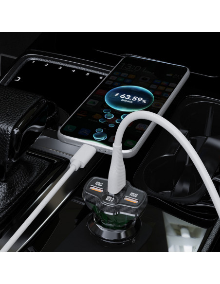 
R78 78W USB-C PD / 2xUSB-A QC automobilinis įkroviklis – juodas
