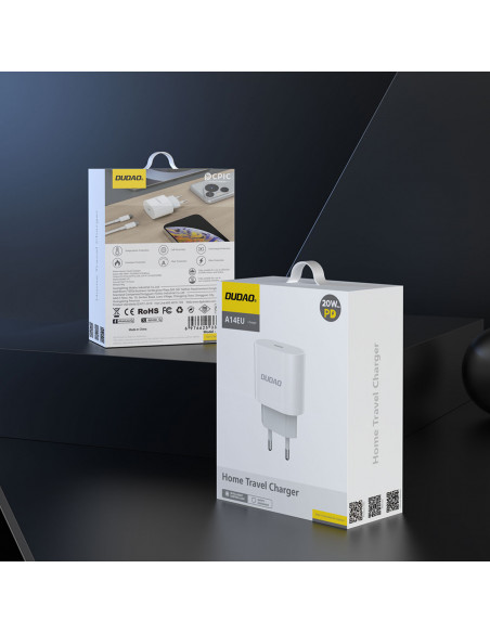 
A14EU PD 20W USB-C mažas sieninis įkroviklis – baltas
