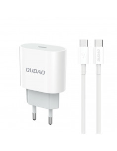 
A14EUC PD 20W USB-C mažas sieninis įkroviklis + USB-C laidas – baltas
