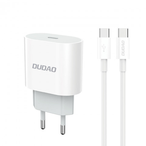 
A14EUC PD 20W USB-C mažas sieninis įkroviklis + USB-C laidas – baltas
