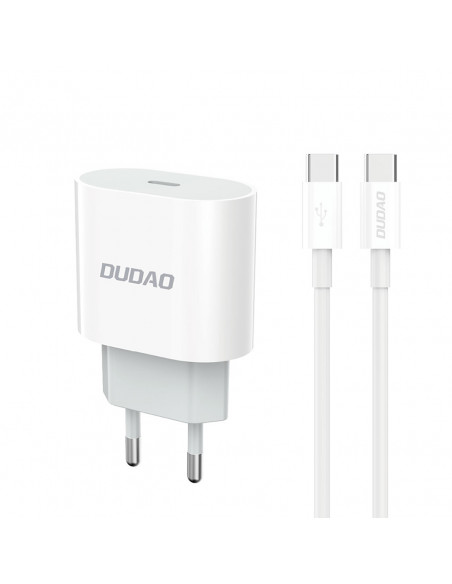 
A14EUC PD 20W USB-C mažas sieninis įkroviklis + USB-C laidas – baltas

