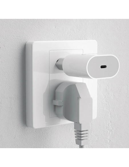 
A14EUC PD 20W USB-C mažas sieninis įkroviklis + USB-C laidas – baltas
