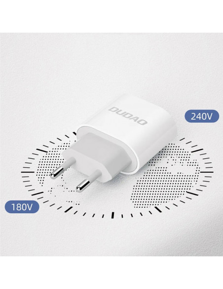
A14EUC PD 20W USB-C mažas sieninis įkroviklis + USB-C laidas – baltas
