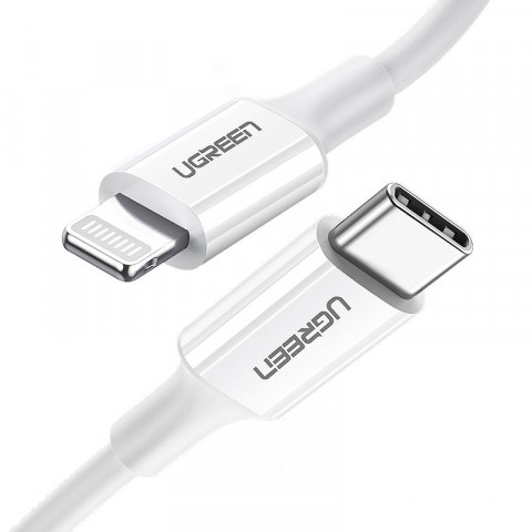 
MFi USB-C - iPhone Lightning kabelis 20W 3A 0.25m - baltas

