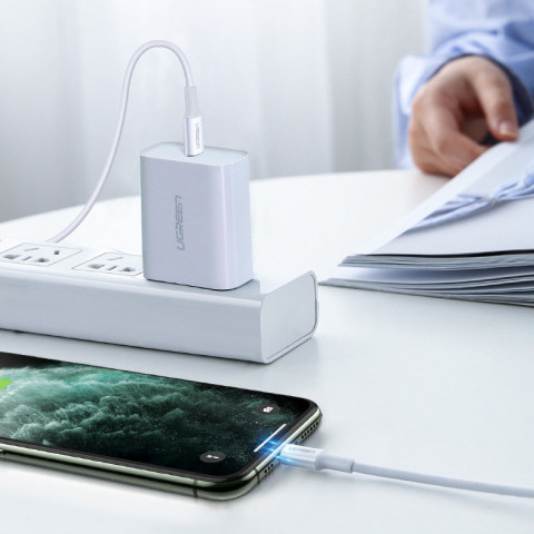 
MFi USB-C - iPhone Lightning kabelis 20W 3A 0.25m - baltas
