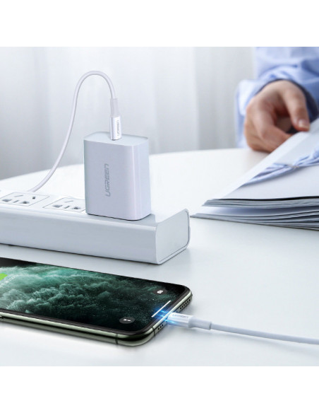 
MFi USB-C - iPhone Lightning kabelis 20W 3A 0.25m - baltas
