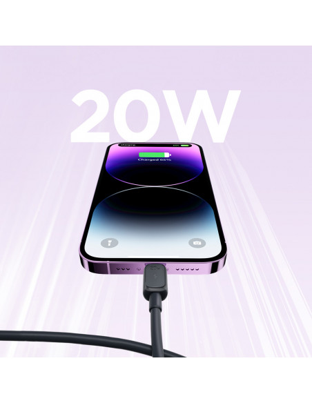 
Daugiaspalvis serijos A14 USB-C – iPhone Lightning 20W laidas 1,2 m – juodas
