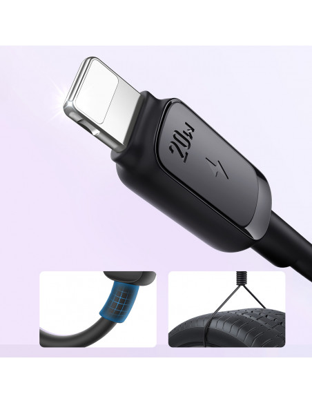 
Daugiaspalvis serijos A14 USB-C – iPhone Lightning 20W laidas 1,2 m – juodas
