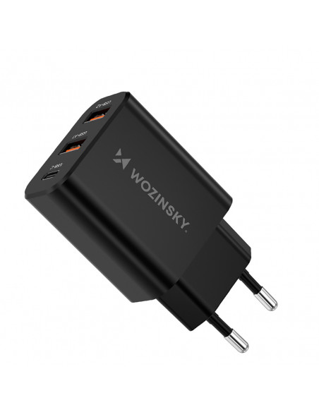 
30 W USB-C 2 x USB-A sieninis įkroviklis – juodas
