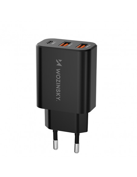 
30 W USB-C 2 x USB-A sieninis įkroviklis – juodas
