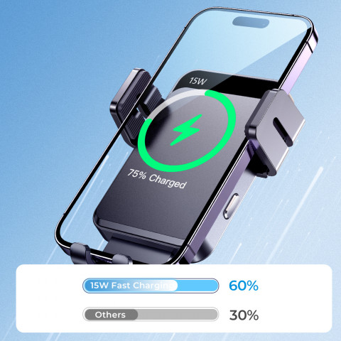 
Elektrinis laikiklis su 15 W indukciniu įkrovikliu prietaisų skydeliui - juodas
