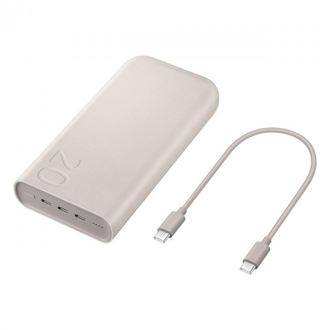 
„Samsung Powerbank“ 20000mAh, 3x USB-C, 45W, SFC – smėlio spalvos
