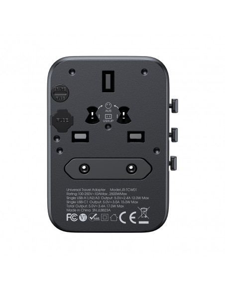 
Universalus kelioninis įkroviklis 17W ES / JAV / JK / JP / AU / CN - juodas
