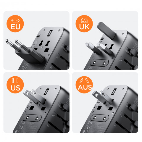 
Universalus kelioninis įkroviklis 17W ES / JAV / JK / JP / AU / CN - juodas
