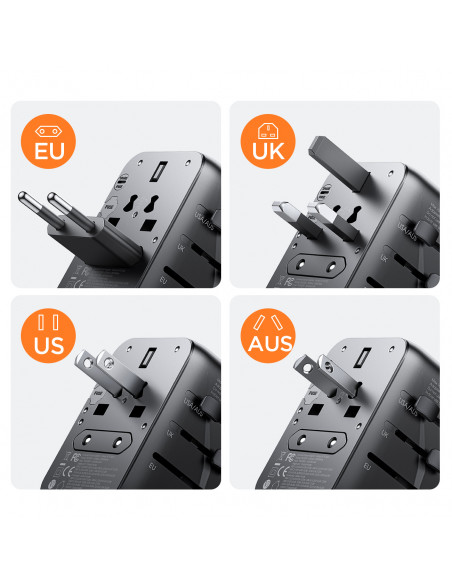 
Universalus kelioninis įkroviklis 17W ES / JAV / JK / JP / AU / CN - juodas
