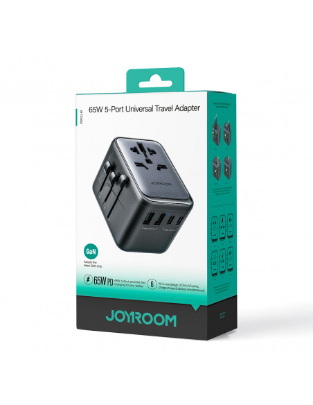 
Universalus kelioninis adapteris įkroviklis 65W ES / JAV / JP / AU / JK / CN - juodas
