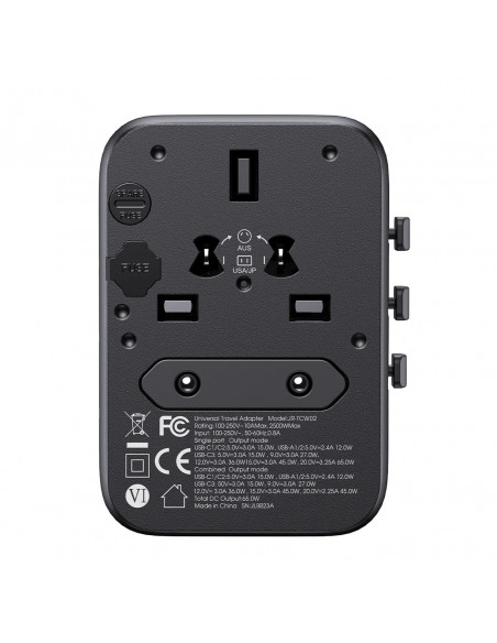 
Universalus kelioninis adapteris įkroviklis 65W ES / JAV / JP / AU / JK / CN - juodas
