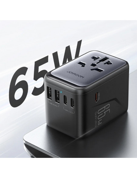 
Universalus kelioninis adapteris įkroviklis 65W ES / JAV / JP / AU / JK / CN - juodas
