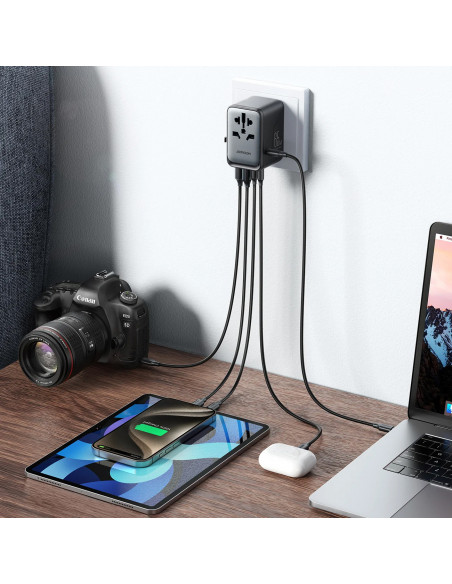 
Universalus kelioninis adapteris įkroviklis 65W ES / JAV / JP / AU / JK / CN - juodas
