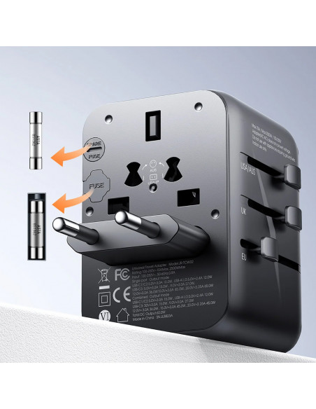 
Universalus kelioninis adapteris įkroviklis 65W ES / JAV / JP / AU / JK / CN - juodas
