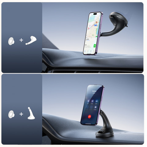 
Magnetinis telefono laikiklis automobiliui, skirtas priekiniam skydeliui – juodas
