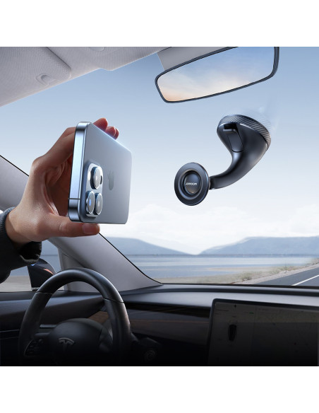 
Magnetinis telefono laikiklis automobiliui, skirtas priekiniam skydeliui – juodas

