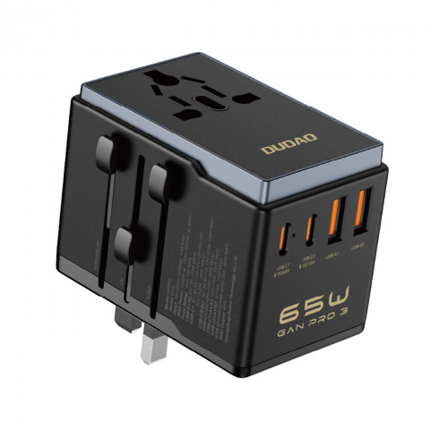 
GAN PRO 3 65W kelioninis adapteris įkroviklis ES / JAV / JP / AUS / JK 2x USB-C 2x USB-A - juodas
