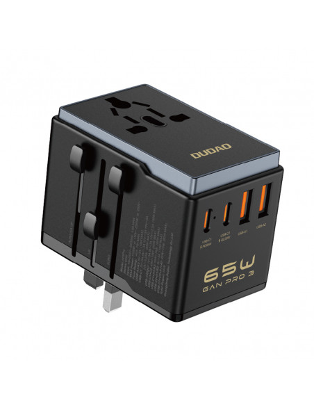 
GAN PRO 3 65W kelioninis adapteris įkroviklis ES / JAV / JP / AUS / JK 2x USB-C 2x USB-A - juodas

