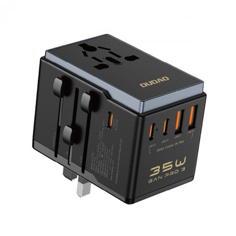 
A35Pro 35W kelioninis adapteris įkroviklis ES / JK / AUS / JAV / JP 3x USB-C 2x USB-A - juodas
