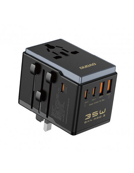 
A35Pro 35W kelioninis adapteris įkroviklis ES / JK / AUS / JAV / JP 3x USB-C 2x USB-A - juodas
