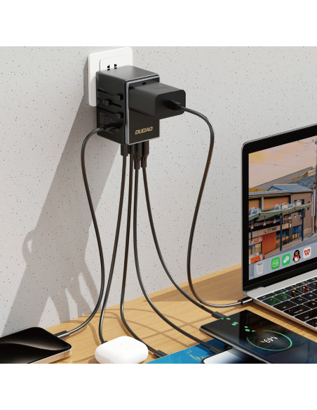 
A35Pro 35W kelioninis adapteris įkroviklis ES / JK / AUS / JAV / JP 3x USB-C 2x USB-A - juodas
