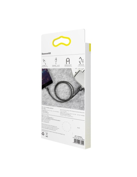 Patvarus lankstus kabelis USB laidas iPhone Lightning QC3.0 2.4A 0.5M juodos ir pilkos spalvos