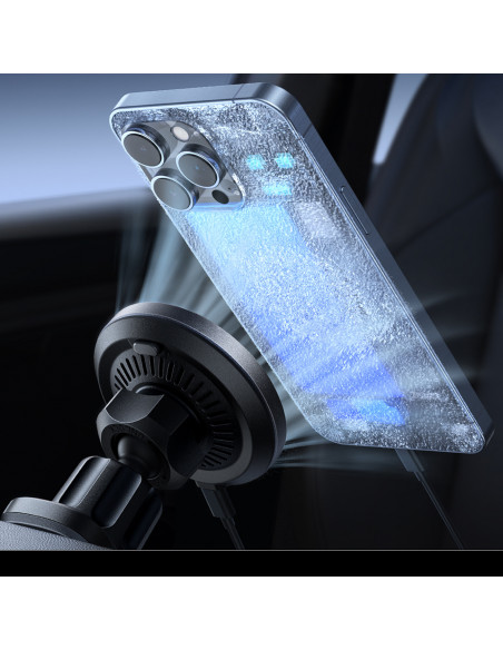 
„MagSafe“ belaidis automobilinis įkroviklio laikiklis su telefono aušinimu – juodas
