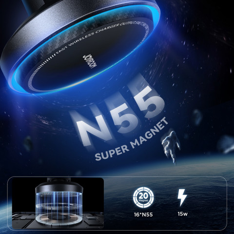 
„MagSafe“ belaidis automobilinis įkroviklio laikiklis su telefono aušinimu – juodas
