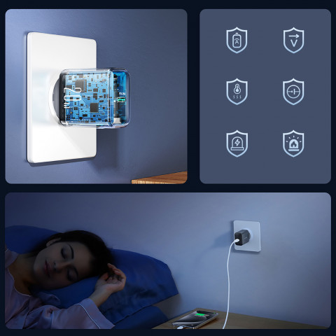 
USB-C PD QC 20W sieninis įkroviklis – juodas
