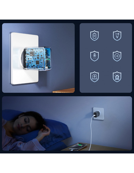 
USB-C PD QC 20W sieninis įkroviklis – juodas
