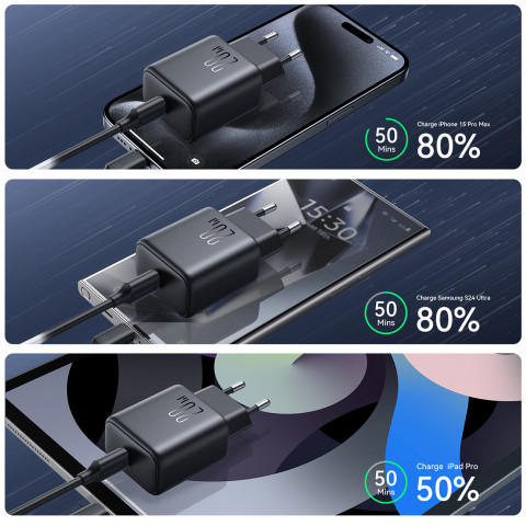 
USB-C PD QC 20W sieninis įkroviklis – juodas
