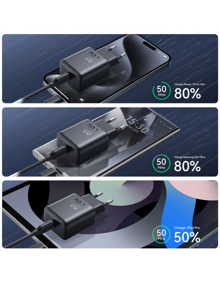 
USB-C PD QC 20W sieninis įkroviklis – juodas
