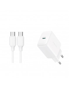 
USB-C PD QC 20W sieninis įkroviklis + 1 m USB-C laidas – baltas
