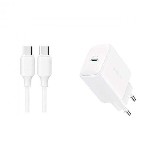 
USB-C PD QC 20W sieninis įkroviklis + 1 m USB-C laidas – baltas
