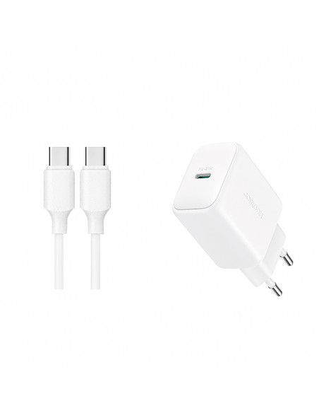 
USB-C PD QC 20W sieninis įkroviklis + 1 m USB-C laidas – baltas
