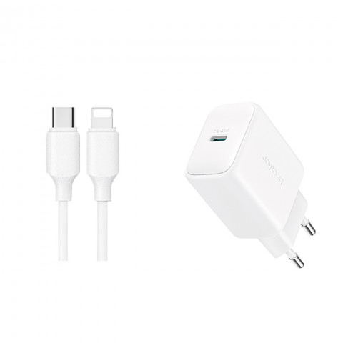 
USB-C PD QC 20W sieninis įkroviklis + 1 m iPhone Lightning laidas – baltas
