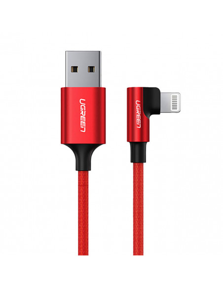 
iPhone Lightning į USB-A MFi 2.4A 1m kampinis kabelis – raudonas
