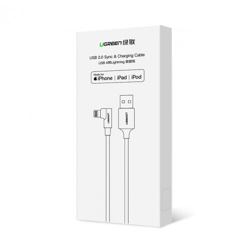 
iPhone Lightning į USB-A MFi 2.4A 1m kampinis kabelis – raudonas
